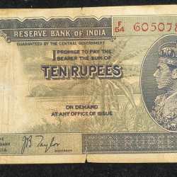 10 RUPEES GEORGE VI GOVERNOR J.B.TAYLOR BUYER WILL RECEIVE SAME CONDITION NOTE AS PER IMAGE
