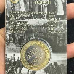 Alternative view of TURKEY 1 TURK LIRA COMMEMORATIVE RARE BIMETALLIC MINT PACK ATM CARD COIN