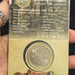 Alternative view of TURKEY 1 TURK LIRA COMMEMORATIVE RARE BIMETALLIC MINT PACK ATM CARD COIN