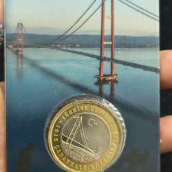 TURKEY 1 TURK LIRA COMMEMORATIVE RARE BIMETALLIC MINT PACK ATM CARD COIN