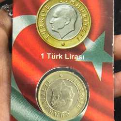 TURKEY 1 TURK LIRA COMMEMORATIVE RARE BIMETALLIC MINT PACK ATM CARD COIN