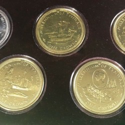 Alternative view of Isle of Man, 1979, 1 Crown, Set of 5 coins, 1000th Anniversary of Tynwald, UNC Mint Box + Information sheet. Mint Box as per image with scratches/cracks.
