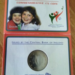 Alternative view of Ireland, 2003, 5 Euro, Special Olympics 2003 in Dublin, BUNC, Mint folder.