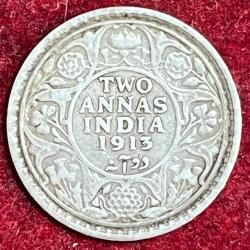 2 Annas british india silver 1913 George V rare coin # z-1311