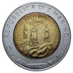 Alternative view of San Marino, 500 Lire, 1982, Fight against hunger; FAO, KM #140, Bimetal, Circulated Condition.
