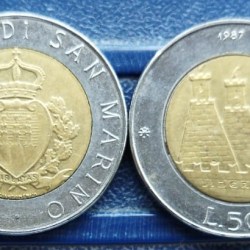 San Marino, 500 Lire, 1990, 15th Anniversary of Resumption of Sammarinese Coinage - City of San Marino, KM #209, Bimetal, Circulated Condition.