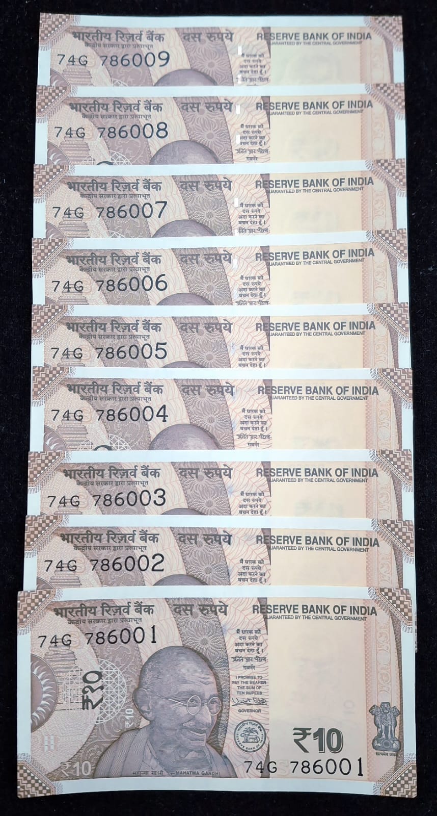 786001-786009 (9 NOTE SET) RARE 10 RUPEES GEM UNC RARE (9 PCS SET)