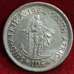 Alternative view of South Africa 10 Cents 1964 SILVER RARE COIN # Z-1319