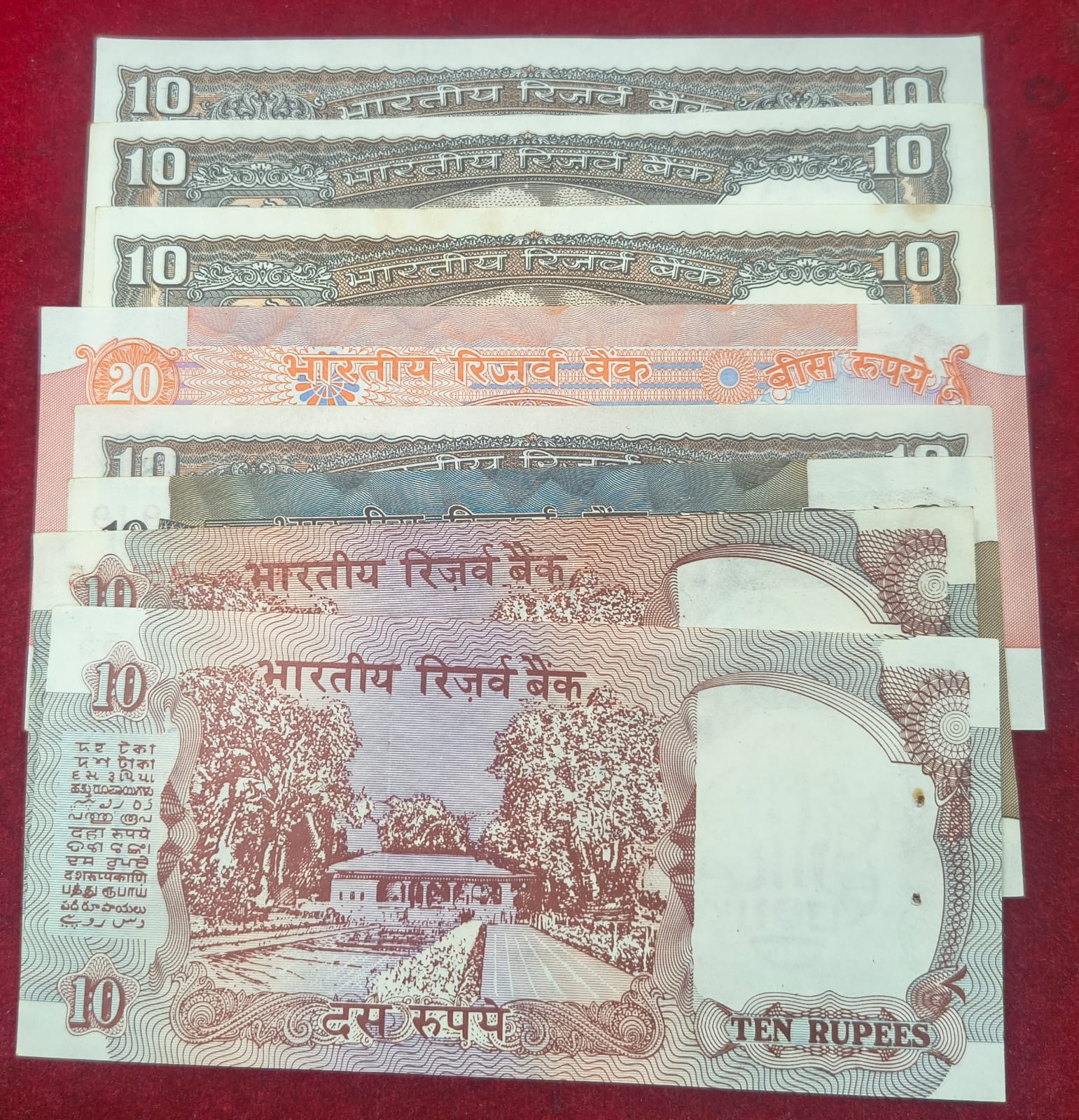 7 DIFFERENT UNC OLD ISSUE 10 RUPEES different GOVERNOR RARE NOTE - Image 2