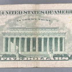 Alternative view of AMERICA 5 DOLLARS linkan rare viriyty RARE NOTE # B-2