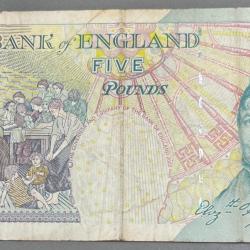 Alternative view of ENGLAND 5 POUNDS old ishu RARE NOTE # B-2