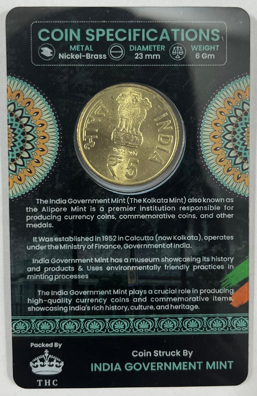 5 Rs. 60 YEARS OF INDIA GOVERNMENT MINT-KOLKATA rare Commemorative Coin Card Special Edition - Image 2