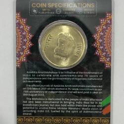 Alternative view of 5 Rs. AZADI KA AMRIT MAHOTSAV rare Commemorative Coin Card Special Edition