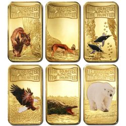 Alternative view of Somali Rep The Hunter & The Hunted 25 Shillings 2013 Gold-plated Colored 12 Bar Set