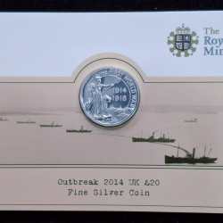 Alternative view of United Kingdom 20 Pounds 2014 - Elizabeth II World War I Commemorative issue Royal Mint Issue Rare Silver (Weight 15.71 g)
