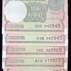 1 RUPEES DOUBLING ( JODA NUMBER ) GEM UNC ( 5 PCS LOTT )