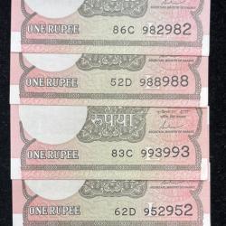 1 RUPEES DOUBLING ( JODA NUMBER ) GEM UNC ( 5 PCS LOTT )