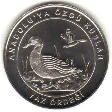 Turkey, 1 Kurus, 2018, Anatolian Birds - Marbled Duck, KM #1406, AUNC Condition.