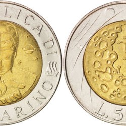 San Marino, 500 Lire, 1999, Toward the third millennium - Man & the exploration of his world - The sky today, KM #394, Bimetal, Circulated Condition.