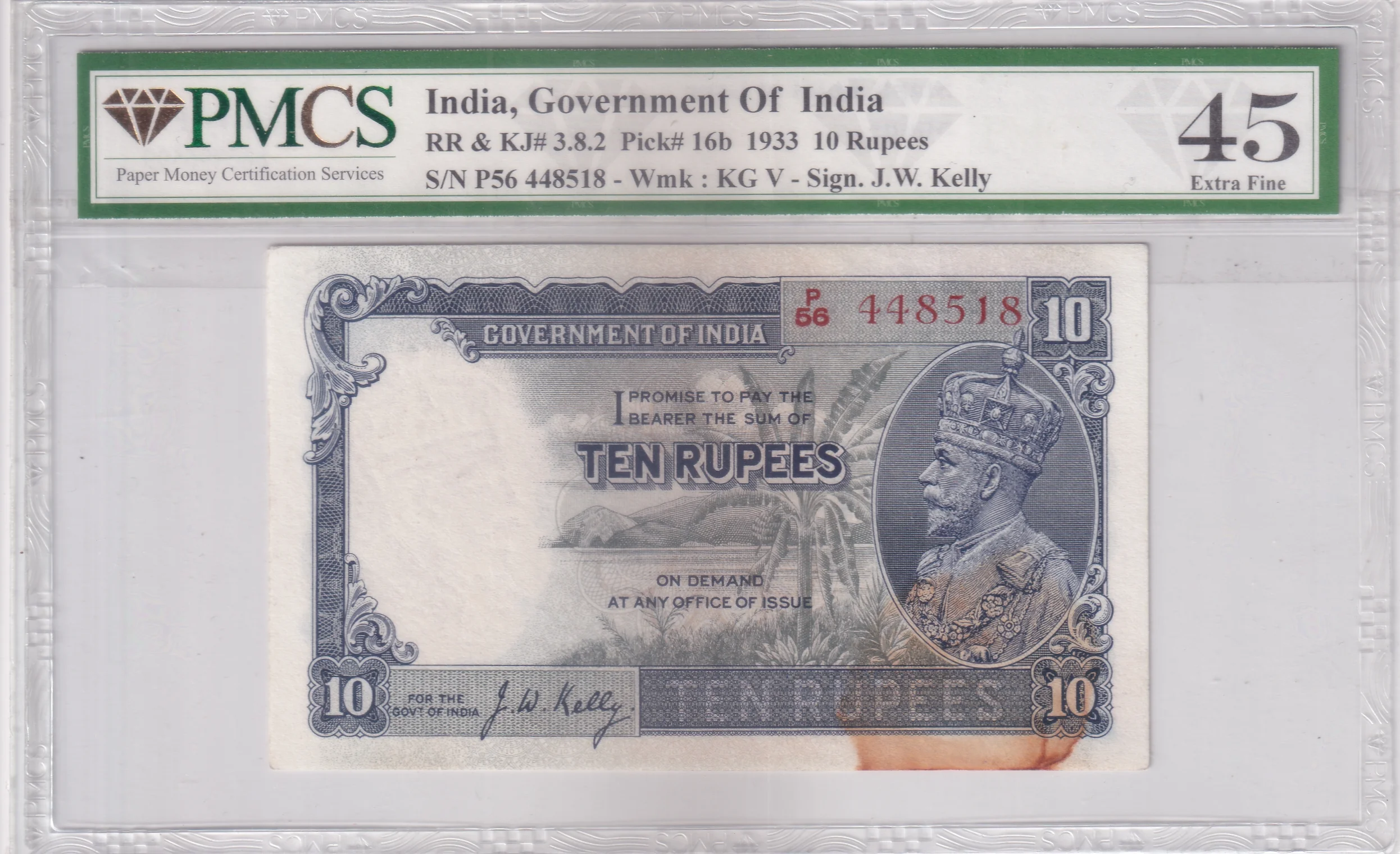 Graded Note of KING GEORGE V 1933 PMCS Graded Extra Fine 45