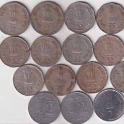 Alternative view of 19 Different Two Rupees commemorative Issue Used Coins Set Rare