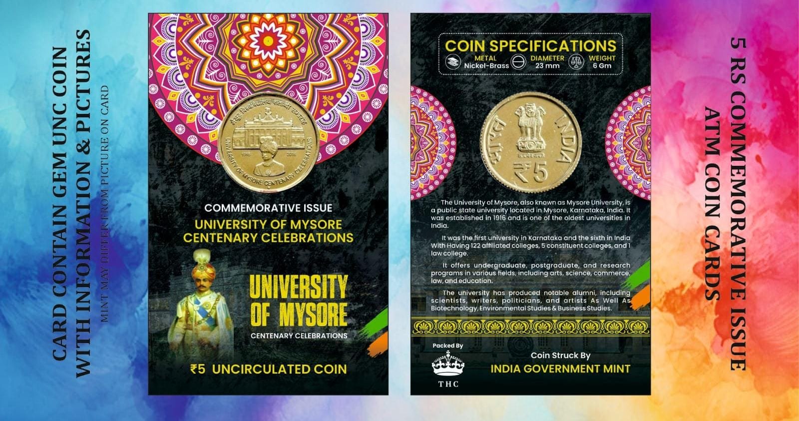 5 Rs. UNIVERSTIY OF MYSORE rare Commemorative Coin Card Special Edit