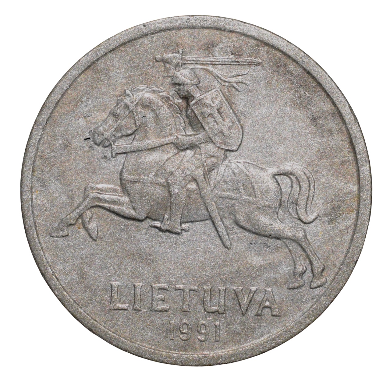 Aluminium 1 Centas of Lithuania Country (AD 1991) Warrior Riding Horse Left