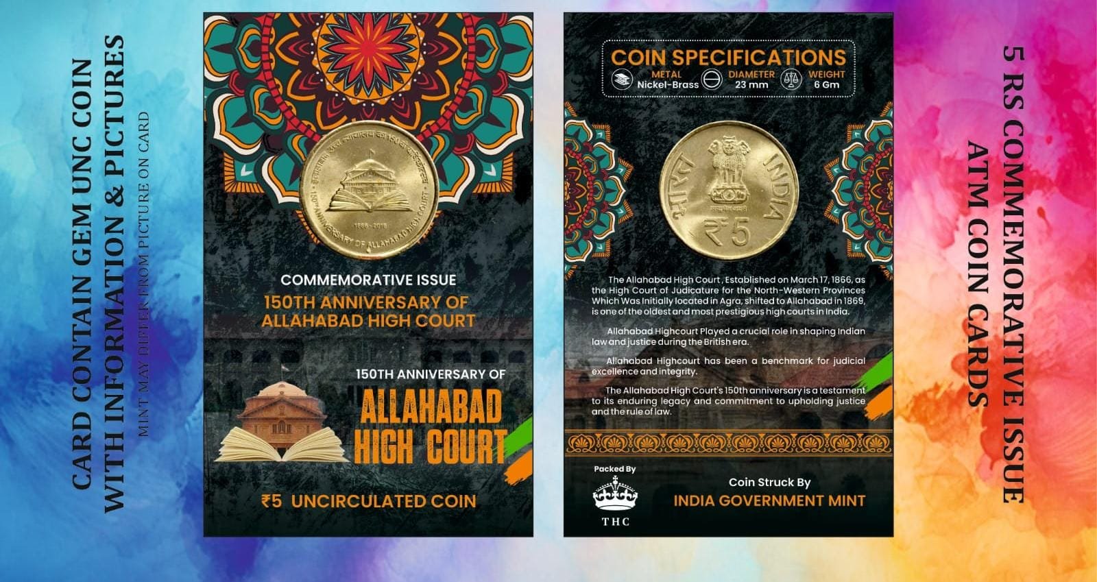 5 Rs. ALLAHABAD HIGH COURT rare Commemorative Coin Card Special Edition