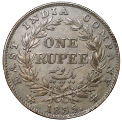 Alternative view of Silver Rupee of William IIII (AD 1835) of Bombay Mint No initials at the truncation of King's neck GK33 Rare
