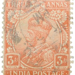 Postal Stamp of George V 3 Annas Orange Colour - Used Condition as per image.