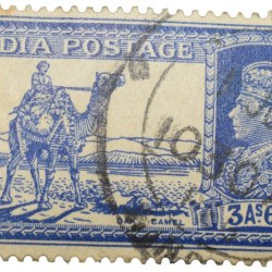 Postal Stamp of George VI Blue Colour 3 Annas 6 Pies 'DAK CAMEL' Issue Used Condition as per Image.