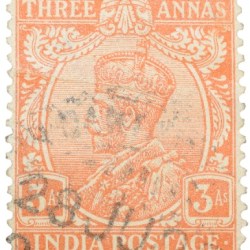 Postal Stamp of George V 3 Annas Orange Colour - Used Condition as per image.