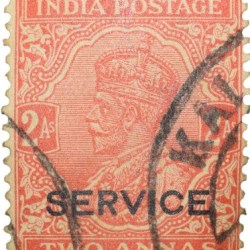 Postal Stamp of George V 2 Annas Red-Orange Colour - Used Condition as per image.