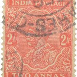 Postal Stamp of George V 2 Annas Red-Orange Colour - Used Condition as per image.