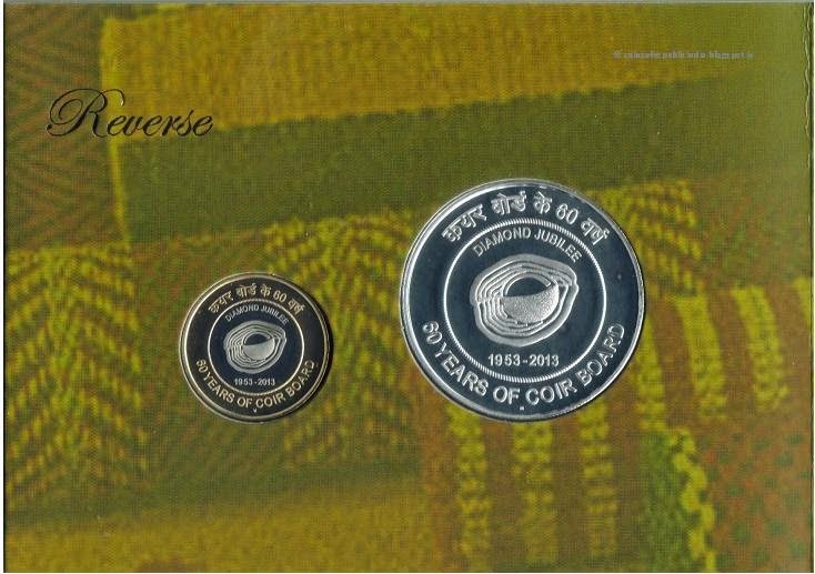60 YEARS OF COIR BOARD (1953-2013) MUMBAI MINT 2 COINS ((PROOF SET)) - Image 2