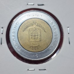 Alternative view of SAN MARIO 500 LIRA TREAT OF NUCLEAR COIN