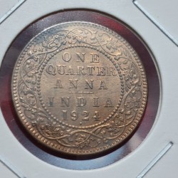 ONE QUARTER ANNA 1924 BOMBAY MINT GEORGE V KING EMPEROR COIN