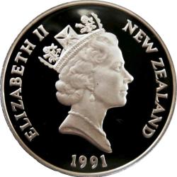 Alternative view of New Zealand 5 Dollars 1991 - Elizabeth II t; Rugby World Cup, Silver Proof Commemorative issue Rare Coin WITH CAPSOOL #4646
