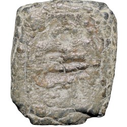 Alternative view of Lead Coin of Western Kshatrapa - Rudrasena III? (3rd Cen. AD) with Bull facing Right/3-Arched Hill Rare