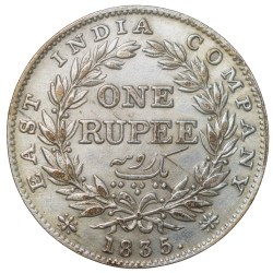 Alternative view of Silver Rupee of William IIII (AD 1835) of Calcutta Mint F incused at the truncation of King's neck GK14 Rare