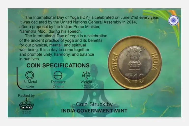 10 Rs INTERNATIONAL DAY OF YOGA rare Commemorative Coin Card Special Edition