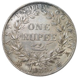 Alternative view of Silver Rupee of William IIII (AD 1835) of Calcutta Mint F incused at the truncation of King's neck GK14 Rare