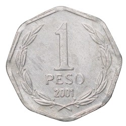 Alternative view of Aluminium 1 Peso of Chile Country (AD 2001)