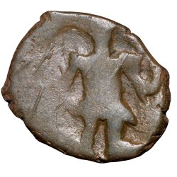 Copper Fractional Unit of Vasudev (AD 190-230) of Kushan Dynasty with Shiv & Nandi Type Rare