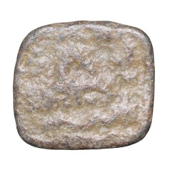 Alternative view of Lead Coin of Western Kshatrapa - Rudrasena III? (3rd Cen. AD) with Bull walking Right/3-Arched Hill Rare