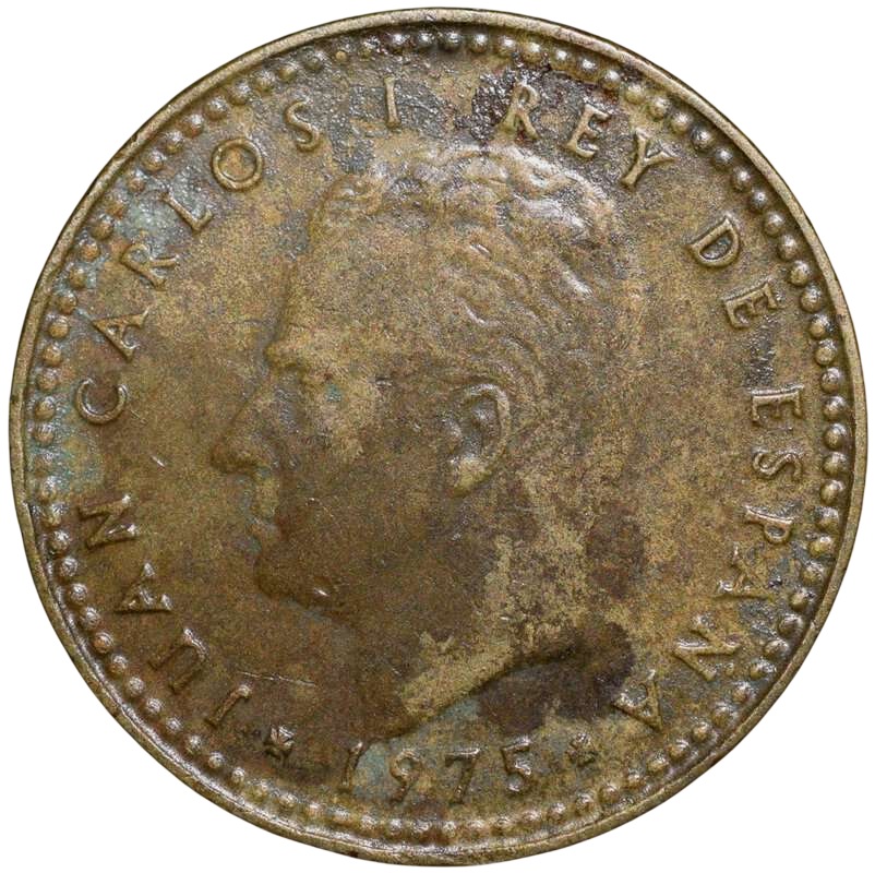 Brass 1 Peseta of Spain Country (AD 1975) Juan Carlos I with The arms of Spain