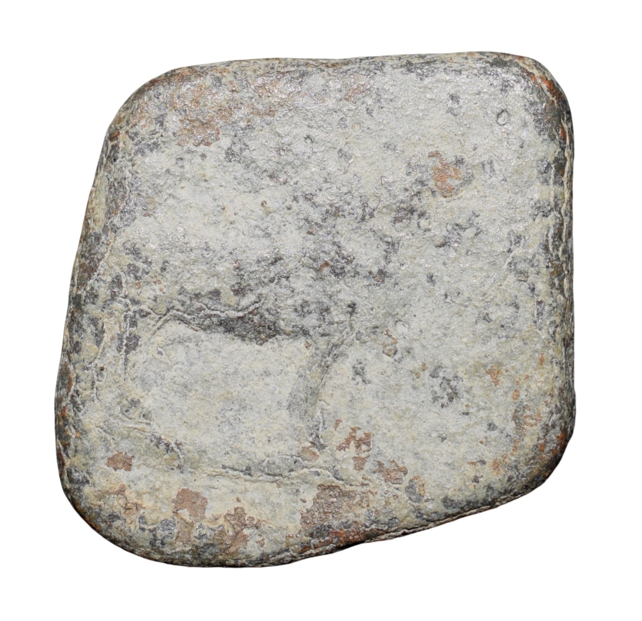 Lead Coin of Western Kshatrapa - Rudrasena III? (3rd Cen. AD) with Bull walking Right/3-Arched Hill Rare