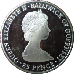 Alternative view of Guernsey 25 Pence 1981 - Elizabeth II Royal Wedding; Silver Proof Commemorative issue Rare Coin WITH CAPSOOL #4444