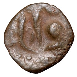 Alternative view of Copper Fractional Unit of Vasudev (AD 190-230) of Kushan Dynasty with Shiv & Nandi Type Rare