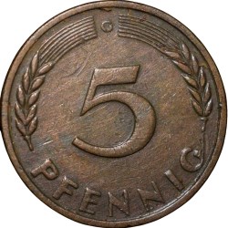 Alternative view of Brass 5 Pfennig of Germany (AD 1949) with Oak Sapling